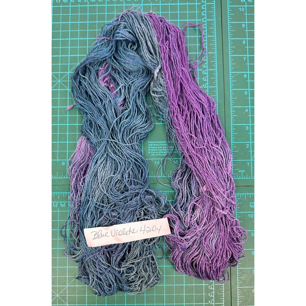 Handpainted Fingering Yarn Hank Blue Violets Denim Amethyst Purple Skein 420Yds